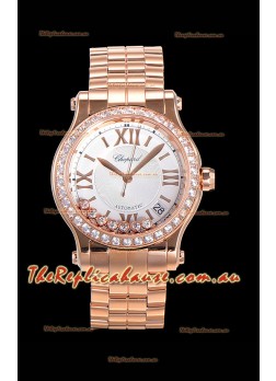 Chopard Happy Sport 1:1 Mirror Swiss Automatic Replica Watch 36MM in Rose Gold Casing White Dial