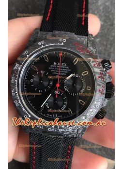 Rolex Daytona DiW Forged Cabon Casing 1:1 Mirror Replica with Nylon Strap - Full Black Dial 