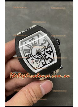 Franck Muller "Fr2nck" Vanguard Rabbit Edition Swiss Replica Watch in Black Carbon Casing 