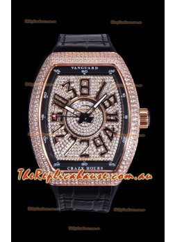 Franck Muller Vanguard Crazy Hours Edition in Rose Gold Plating - Black Numerals