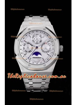 Audemars Piguet Royal Oak Perpetual Calendar Swiss Replica Steel Casing Watch in White Dial 