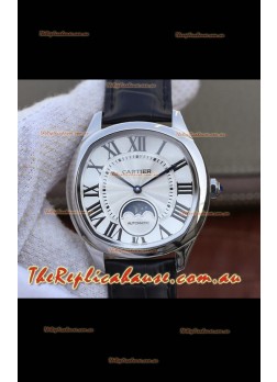 Drive De Cartier Moonphase Edition 1:1 Mirror Replica Watch in Stainless Steel - White Dial 