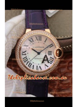 Ballon De Cartier Swiss Automatic 1:1 Mirror Quality 36MM in Purple Strap Rose Gold Casing