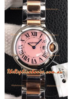Ballon De Cartier Swiss Quartz 1:1 Mirror Quality 28MM in Two Tone Rose Gold Strap