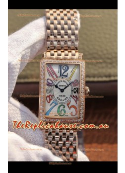 Franck Muller Long Island Pink Gold Swiss Watch in Swiss Quartz Movement Diamonds Bezel