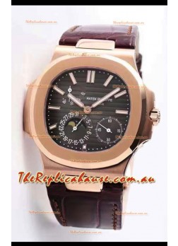 Patek Philippe Nautilus 5712/R 1:1 Quality Swiss Replica Watch in Brown Dial Leather Strap