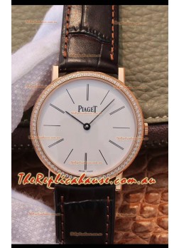 Piaget Altiplano G0A31114 1:1 Mirror Swiss Replica Watch in Rose Gold White Dial Diamonds Bezel