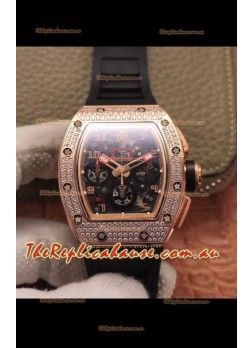 Richard Mille RM011 Felipe Massa 1:1 Mirror Quality One Piece Black Ceramic Rose Gold Diamonds Watch 