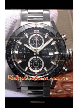 Tag Heuer Carrera Heuer 01 Swiss Replica Watch in Steel Casing Ceramic Bezel 43MM