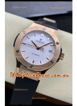 Hublot Classic Fusion 1:1 Mirror Replica Swiss Watch in Rose Gold 904L Steel Casing White Dial 38MM