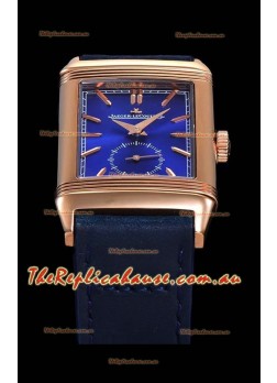 Jaeger LeCoultre Reverso Swiss Replica Watch in Rose Gold Casing - Blue Dial 