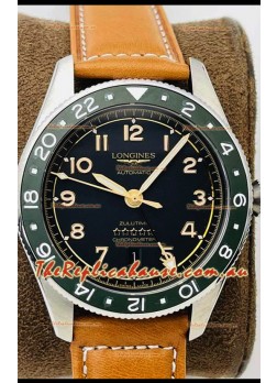Longines Spirit ZULU Time 1:1 Mirror Replica Watch in 904L Steel Casing - Swiss L844.4 Automatic Movement Brown Strap