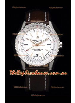 Breitling Navitimer 1 Automatic Swiss Replica Watch in White Dial - Leather Strap
