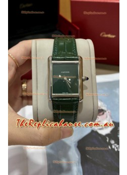 Must De Cartier Tank Edition Watch in 904L Stainless Steel Casing Green Dial