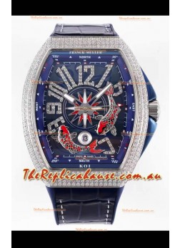 Franck Muller Vanguard KOI V45 YT SC DT AC BL KOI 2 Diamonds Embedded Swiss Replica Watch 