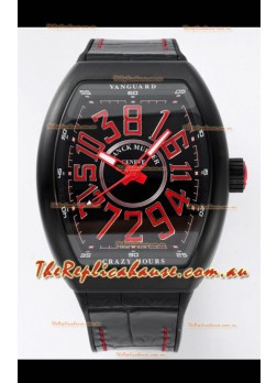 Franck Muller Vanguard Crazy Hours in DLC Coated Casing Black Dial Swiss Replica Watch 