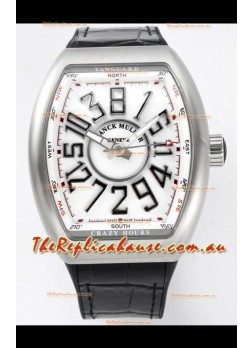 Franck Muller Vanguard Crazy Hours in Stainless Steel - White Dial Swiss Replica Watch 