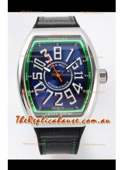 Franck Muller Vanguard Crazy Hours Steel Blue Dial Swiss Replica Watch 