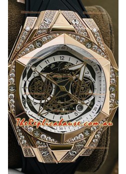 Hublot Big Bang UNICO Sang Bleu II Rose Gold Diamonds 1:1 Mirror Quality Swiss Replica Watch 