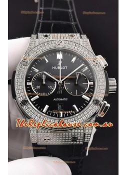 Hublot Classic Fusion Chronograph Steel Diamonds Casing Black Dial 1:1 Mirror Replica Watch 