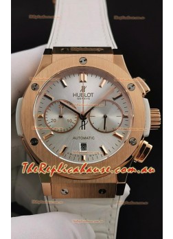 Hublot Classic Fusion Chronograph Rose Gold Casing Steel Dial  1:1 Mirror Replica Watch 
