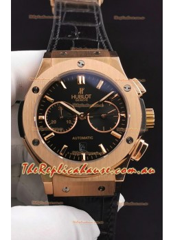 Hublot Classic Fusion Chronograph Rose Gold Casing Black Dial  1:1 Mirror Replica Watch 