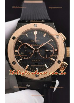 Hublot Classic Fusion Chronograph Ceramic Rose Gold Bezel Carbon Dial  1:1 Mirror Replica Watch 