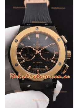 Hublot Classic Fusion Chronograph Ceramic Yellow Gold Bezel Carbon Dial  1:1 Mirror Replica Watch 