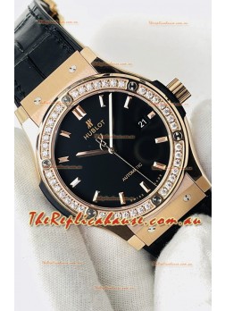 Hublot Classic Fusion Rose Gold Black Dial Swiss Replica Watch 1:1 Mirror Quality 