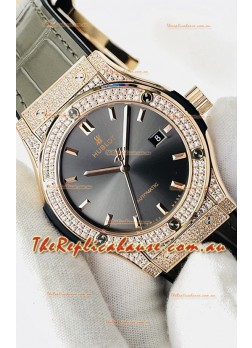Hublot Classic Fusion Diamonds Rose Gold Grey Dial Swiss Replica Watch 1:1 Mirror Quality 