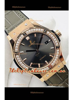 Hublot Classic Fusion Rose Gold Grey Dial Swiss Replica Watch 1:1 Mirror Quality 