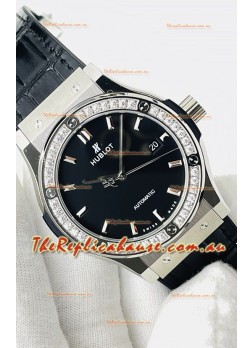 Hublot Classic Fusion Stainless Steel Black Dial Swiss Replica Watch 1:1 Mirror Quality 