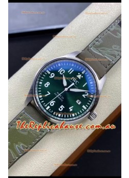 IWC Pilot MARK Series IW328205 1:1 Mirror Swiss Replica Watch in Green Dial Leather Strap