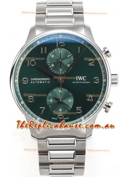 IWC Portuguese Chronograph Swiss Replica Watch in Steel Case Green Dial - 1:1 Mirror Replica Edition