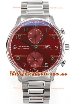 IWC Portuguese Chronograph Swiss Replica Watch in Steel Case Maroon Dial - 1:1 Mirror Replica Edition