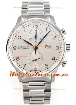 IWC Portuguese Chronograph Swiss Replica Watch in Steel Case Steel White Dial - 1:1 Mirror Replica Edition