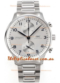 IWC Portuguese Chronograph Swiss Replica Watch in Steel Case White Dial - 1:1 Mirror Replica Edition
