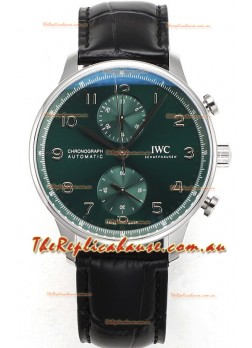 IWC Portuguese Chronograph Swiss Replica Watch in Steel Case Green Dial - 1:1 Mirror Replica Edition
