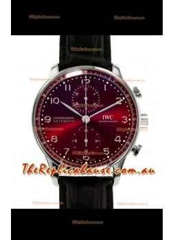 IWC Portuguese Chronograph Swiss Replica Watch in Steel Case Maroon Dial - 1:1 Mirror Replica Edition