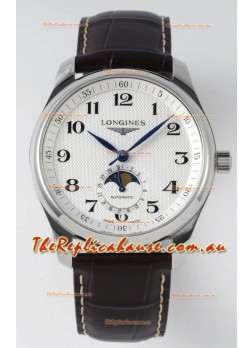 Longines Master Collection Automatic Moonphase White Dial Swiss Replica Watch Leather Strap