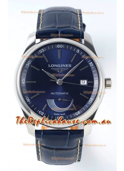 Longines Master Collection Automatic Power Reserve Blue Dial Swiss Replica Watch Leather Strap