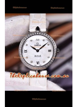 Omega De Ville Prestige Dewdrop Edition Swiss Quartz Watch in White Dial and Strap