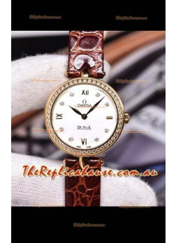 Omega De Ville Prestige Dewdrop Edition Swiss Quartz Watch in Rose Gold Brown Strap