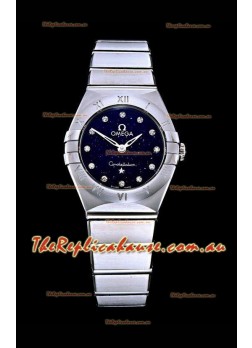 Omega Constellation Ladies Swiss Quartz 1:1 Mirror Replica - Steel Casing in Black Starry Dial 