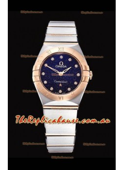 Omega Constellation Ladies Swiss Quartz 1:1 Mirror Replica - Two Tone Casing in Black Starry Dial 