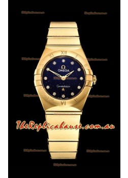 Omega Constellation Ladies Swiss Quartz 1:1 Mirror Replica - Yellow Gold Casing in Black Starry Dial 