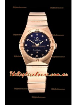 Omega Constellation Ladies Swiss Quartz 1:1 Mirror Replica - Rose Gold Casing in Black Starry Dial 