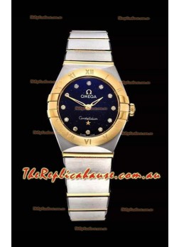 Omega Constellation Ladies Swiss Quartz 1:1 Mirror Replica - Two Tone Casing in Black Starry Dial 