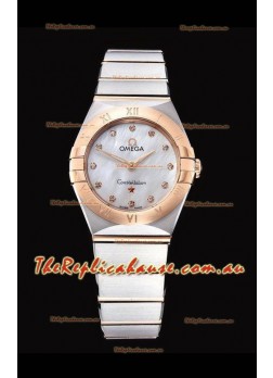 Omega Constellation Ladies Swiss Quartz 1:1 Mirror Replica - Two Tone Casing in White Pearl Dial