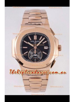 Patek Philippe Nautilus 5980/R Rose Gold 904L Steel Case in Black Dial - 1:1 Mirror Replica